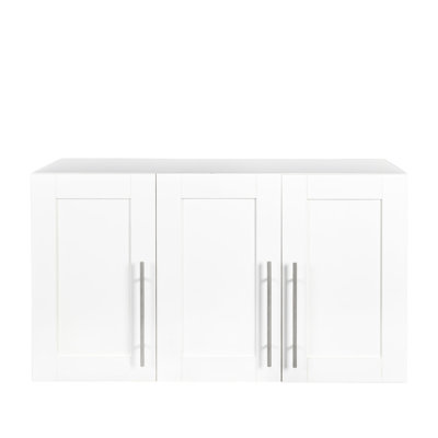 White Stackable Wall - Mounted Storage Cabinet 15.7"D X 34.59"W 19.29"H, Featuring 6 Stop Height Adjustment And Easy To Clean In Bathroom 19.29"H With Movable Shelves 2 Partitions For Kitchen,