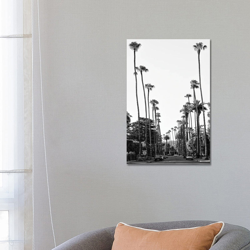 Black California Series - Palm Tree-Lined Street In Beverly Hills - Wrapped Canvas Print