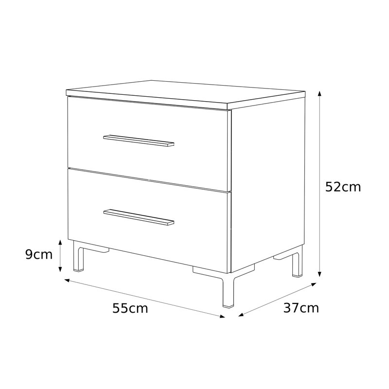 Varonique 2 Drawer Bedside Table, White, Golden
