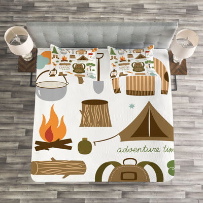Adetoyosi White/Brown/Orange Microfibre Bedspread Set