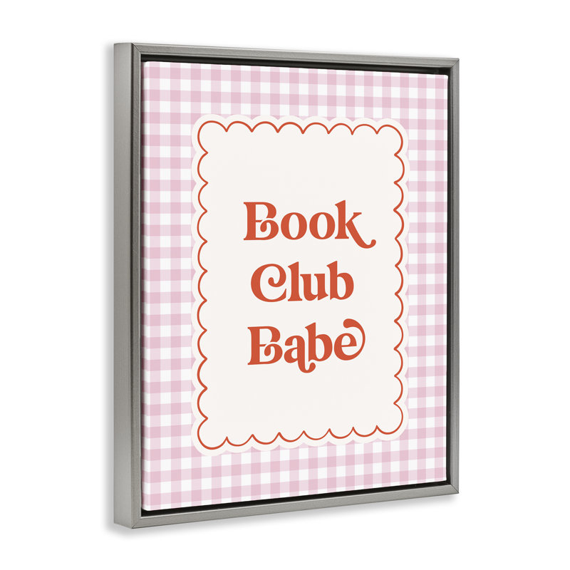 Cadre flottant Book Club Babe Gingham, design par Nadia Hassan, H 21 po x l 17 po, Cadre flottant gris lustré