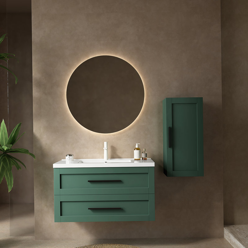 Wall-Mounted Floating Bathroom Vanity with Sink, 35.83"