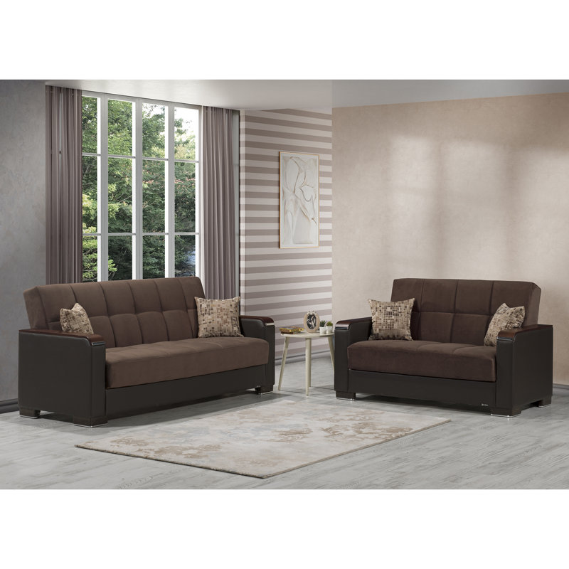 Annalease 89 in. Fabric 3-Seater Twin 3-in-1 Sleeper Sofa Bed with Storage, Microfiber Brown