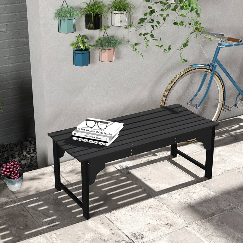 Outsunny Wooden Garden Bench, Outdoor Park Bench With Slatted Seat, Backless Front Porch Bench With Curved Seat For Conservatory, Garden, Poolside, Deck, Black