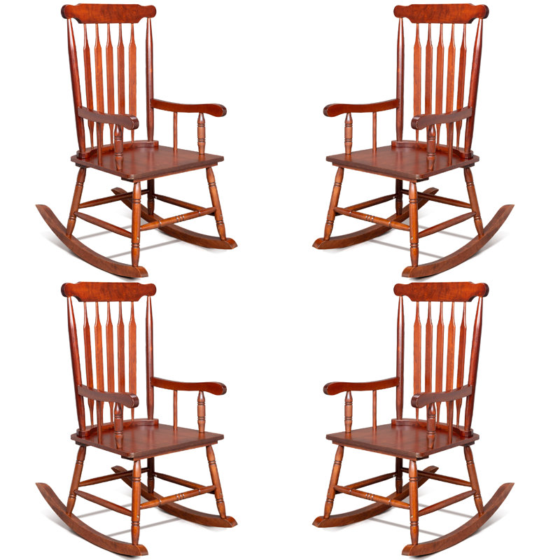 Brown Solid Wood Patio Rocking Chair with Arms