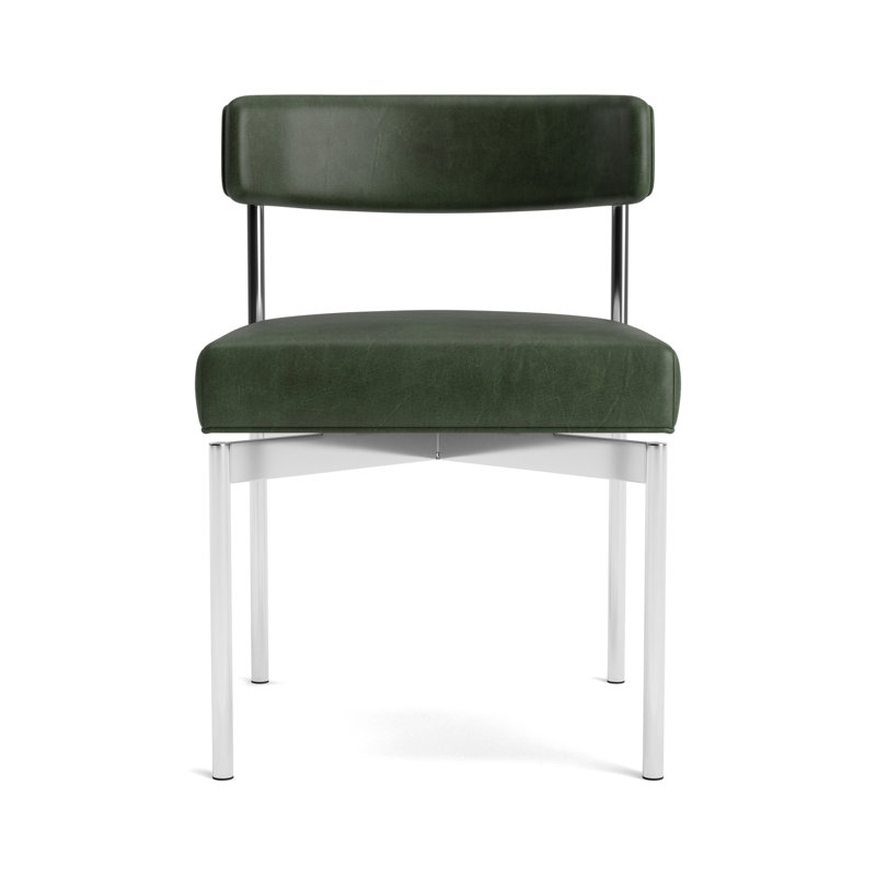 Remy Leather Dining Chair, Bedford - Evergreen, Polished Stainless Steel