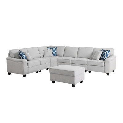 Leo 125" Light Gray Linen Modular L-Shape Sectional Sofa And Ottoman