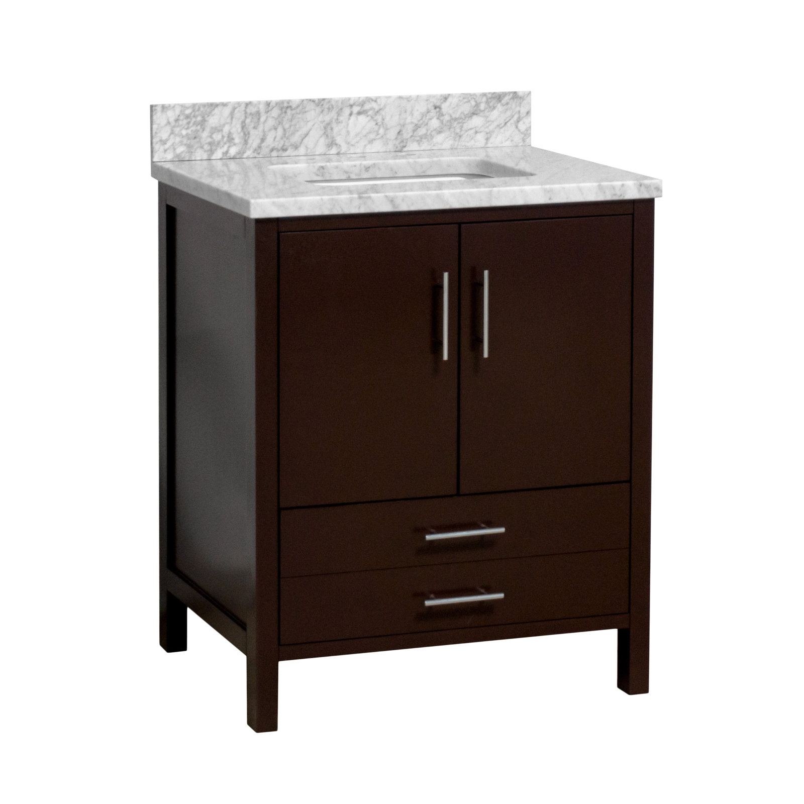 Kiara 30'' Single Bathroom Vanity, Chocolate, Carrara Marble