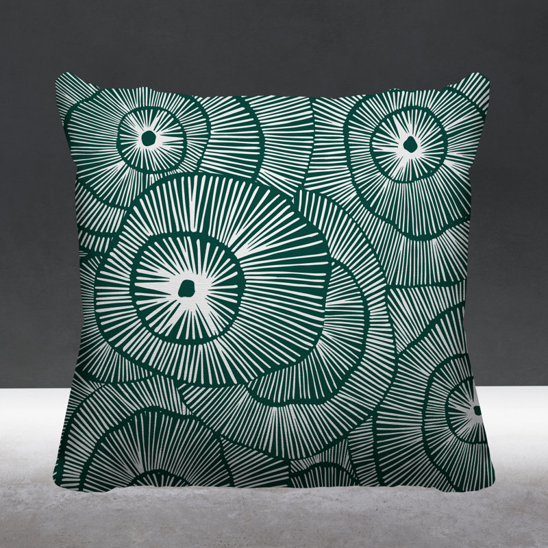 Coussin décoratif intérieur / extérieur Flower Burst, L 15 po x H 15 po, Émeraude