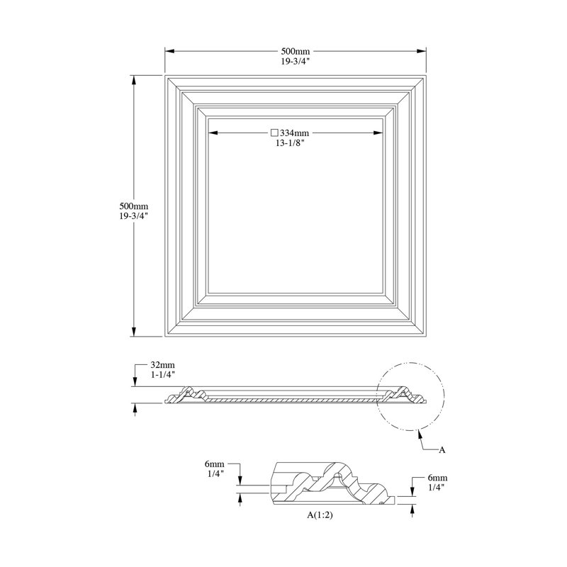 Panneau mural décoratif en polyuréthane blanc apprêté 1-1 / 4 po x 19-5 / 8 po x 19-5 / 8 po