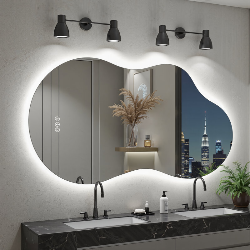 Lunara UL/ETL Certified Irregular LED Bathroom Vanity Mirror - Anti-Fog Tempered Glass, 3 Color Temperatures, Stepless Dimmable, 3 Year Warranty