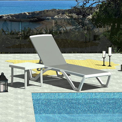 Patio Chaise Lounge Outdoor Aluminum Polypropylene Chair With Adjustable Backrest,side Table, For Beach,yard,balcony,poolside Sunbathing Chair(1 Chair