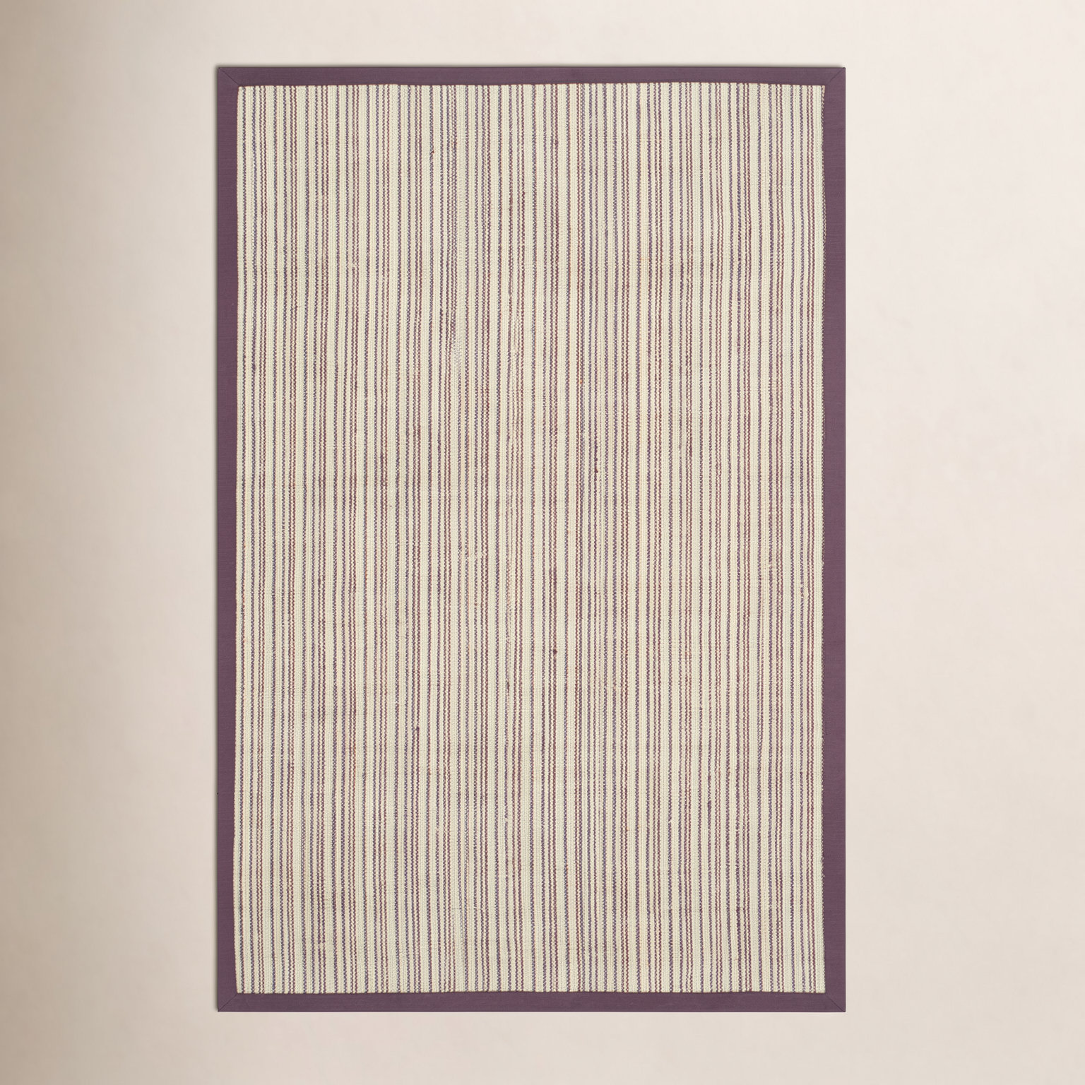 Beige Purple Striped Jute Rug, Rectangle 9' x 12'