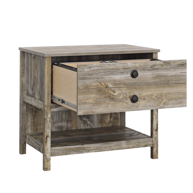 Classeur latéral de bureau brun à finition côtière, bois d'ingénierie, tiroir à extension complète pour diverses catégories de dossiers, dossiers de rangement polyvalents, livres, décor, mécanisme, base, conception compacte, facile