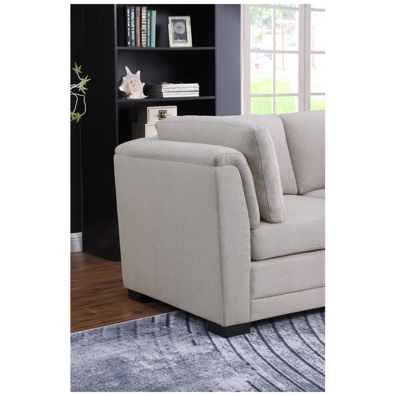 Canapé d'angle modulaire réversible Kristin 121,5 po en tissu lin gris pâle avec 2 poufs