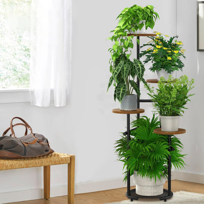 Support pour plante d'angle robuste à 5 niveaux, conception de table ronde, convient au salon, au balcon et au jardin à l'intérieur