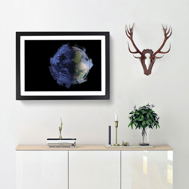 Blue Planet Earth in Abstract - Picture Frame Graphic Art Print, Black Framed, 27cm H x 36cm W x 2cm D