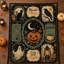 Couverture vintage à motif d'Halloween avec chat noir, corbeau, citrouille, fantôme, lanterne et toiles d'araignée, jeté en flanelle pour canapé ou lit, décoration d'automne, 152 x 203 cm
