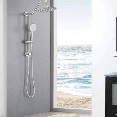 Wall Mounted Dual Shower Head - 10" Rain And Handheld To Wear Brushed Nickel With Adjustable Angle For Optimal Showering Metal