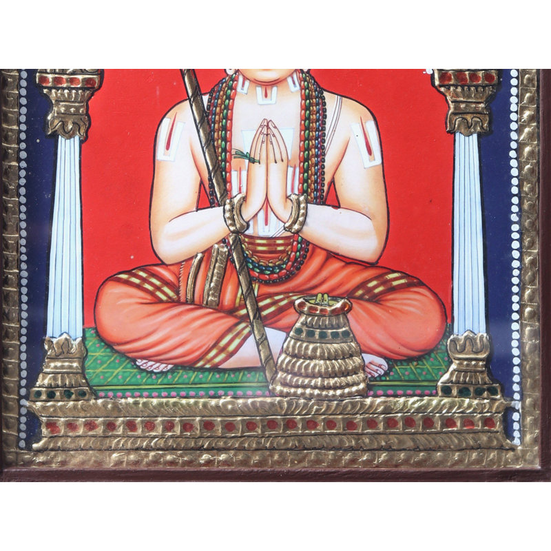 Swamy Ramanujacharya Tanjore, peinture sur cadre en bois de teck