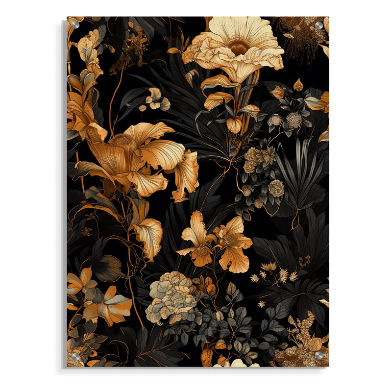 Gold Tropical Leaf Serenade I - Leaves Acrylic Wall Art Decor, 20" H x 12" W