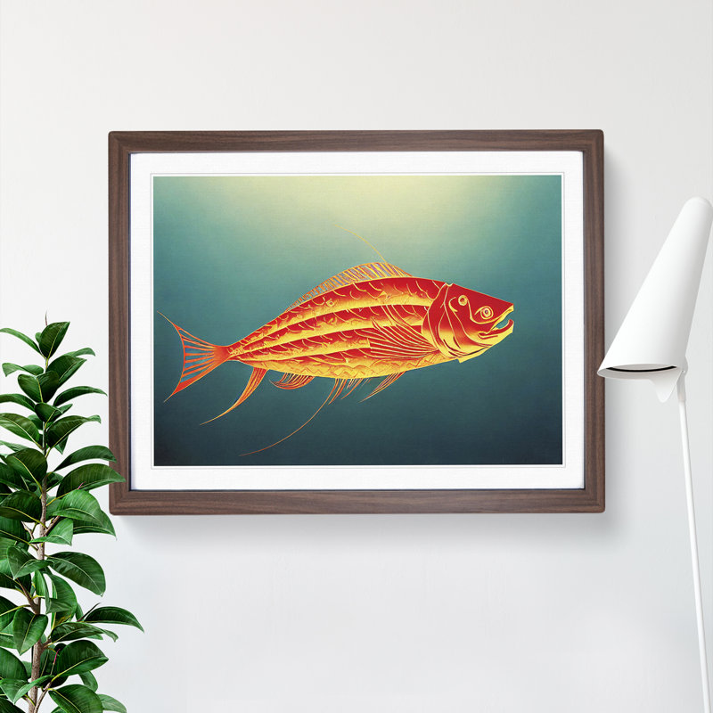 Tranquil Fish Abstract - Framed Print, 46cm H x 64cm W x 2cm D, Walnut Framed