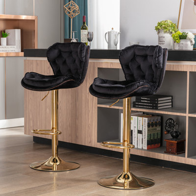Ensemble de 2 tabourets de bar réglables avec repose-pieds chromé et base pivotante