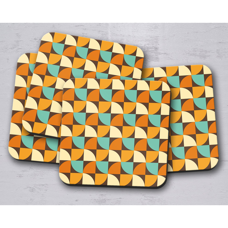 Square 4 Piece Coaster Set, Brown/Orange