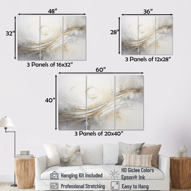 Abstrait note de musique «Silver Grace» - ensemble de salon de musique Wall Art, Toile tendue, H 32 po x l 48 po x P 1 po
