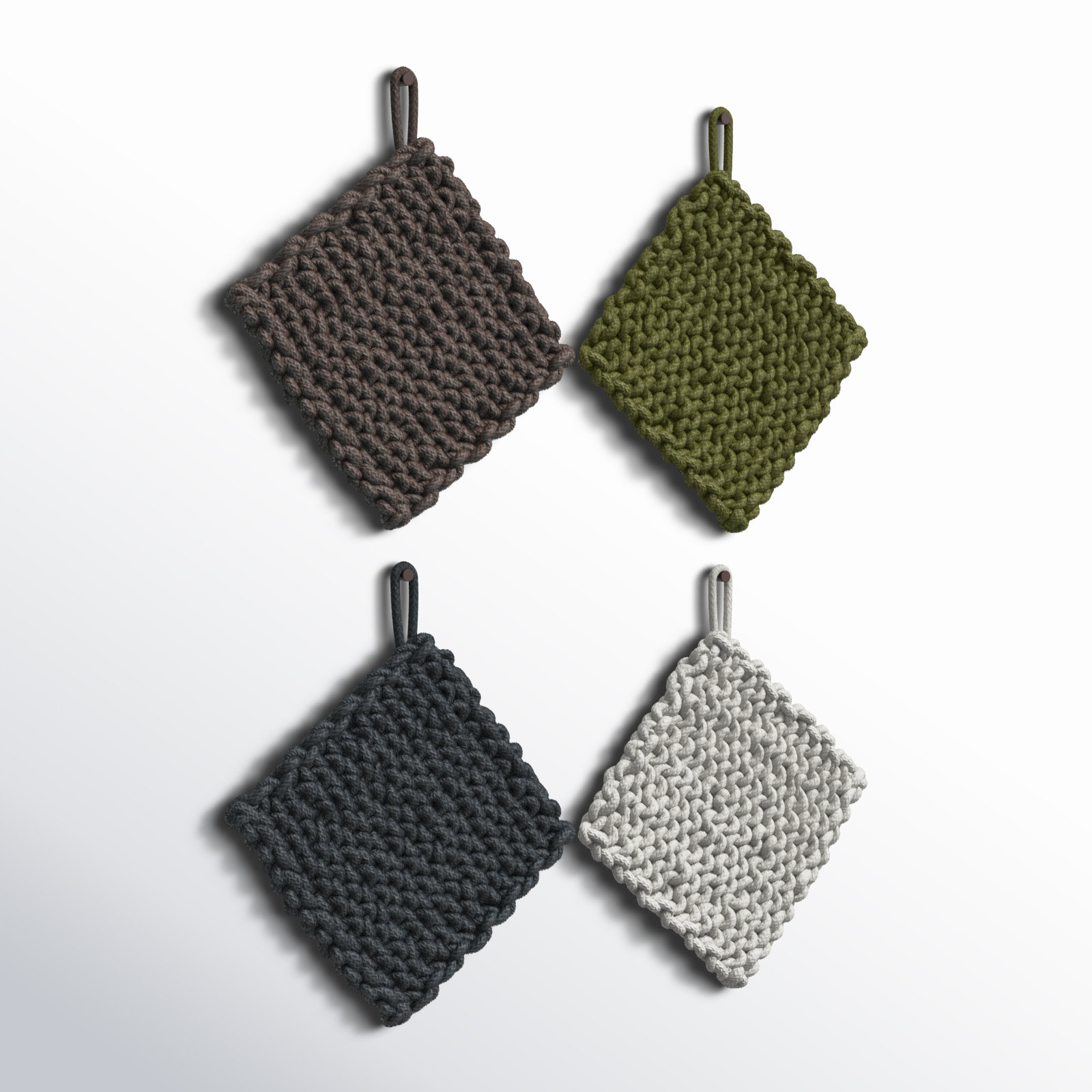 Elodia 2-Piece Crocheted Potholder Set, Brown/Green/Gray/White