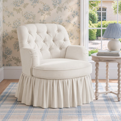 Maggie Swivel Accent Chair With Pleated Skirt For Living Room, Bedroom, Office, Warm Beige