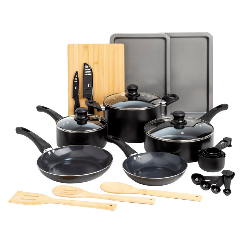26-Piece Black Aluminum Nonstick Cookware Set with Comfort Grip Handles