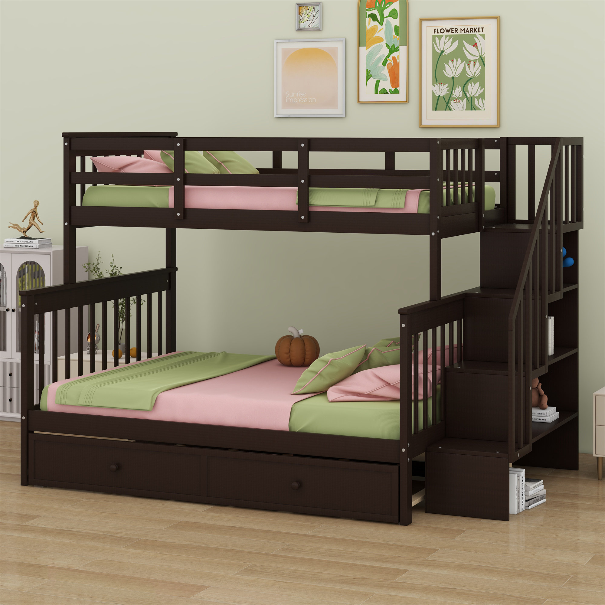 Harriet Bee Bunk Bed With Trundle Bed,Storage And Guard Rail - Wayfair ...