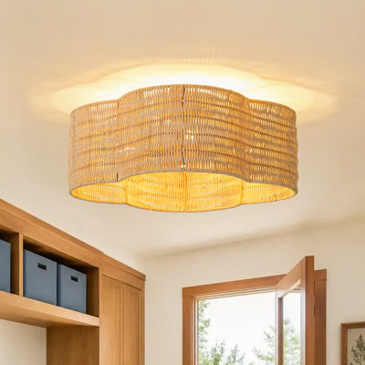4-Light Scalloped Clover Drum Rattan Semi-flush Mount