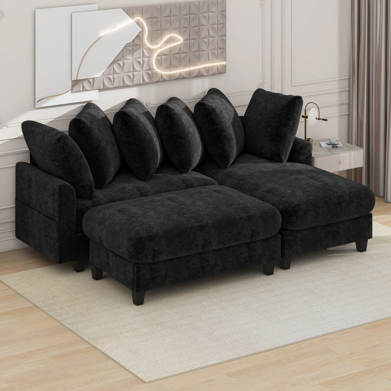 Canapé modulaire en L de 83 po avec canapé L 83 po avec amplement d'espace de rangement, repose-pieds mobile et six coussins décoratifs