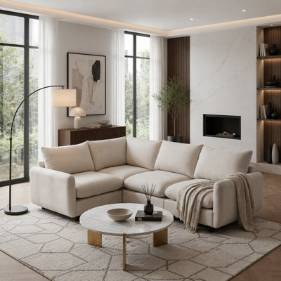 99" 4-Piece Modular Sectional Sofa, L-Shaped Convertible Upholstered Couch with Corner Chair, Solid Wood Frame and Spring Support