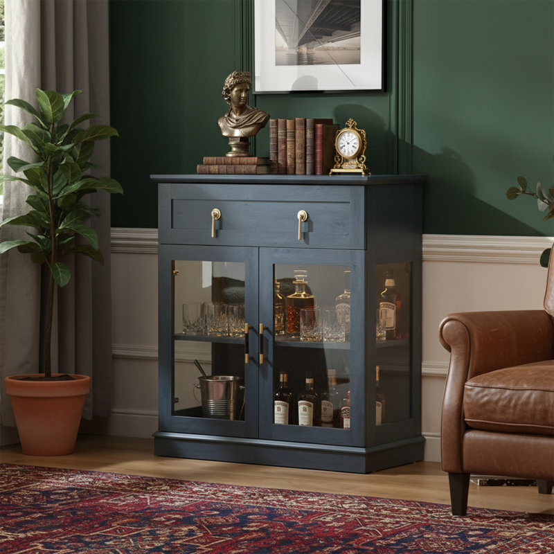 Armoire 31,5 ", 2 verres + tiroir, bleu, Bleu