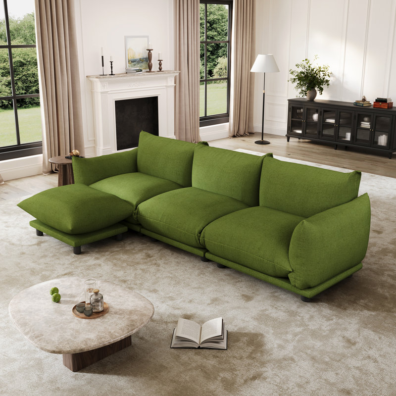 Upholstered Sofa, Modular Sectional Sofa Couch for Living Room, Green Teddy