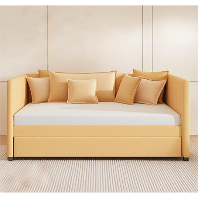 Full Size Upholstered Daybed With Trundle Sofa Bed Frame No Box Spring Needed, Linen Fabric by Latitude Run