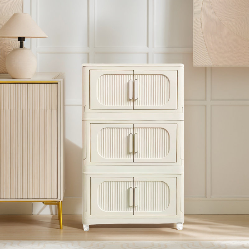 Bacs de rangement empilables et pliables avec couvercles et roulettes, 93, Beige