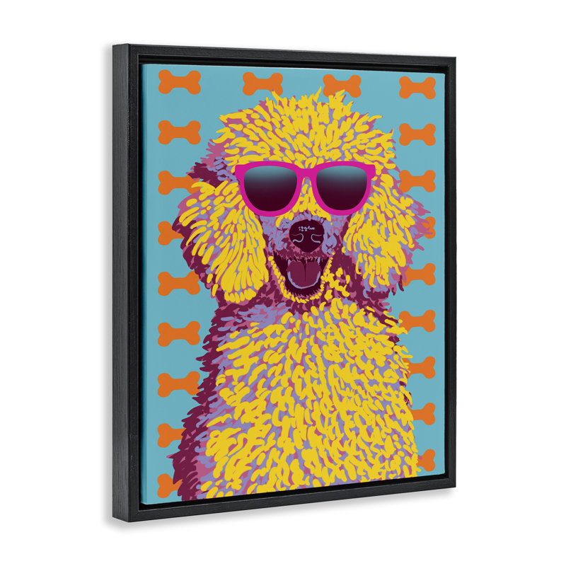 Cadre flottant rétro caniche pop, design par Marcus Prime, Cadre flottant noir de jais, H 21 po x l 17 po