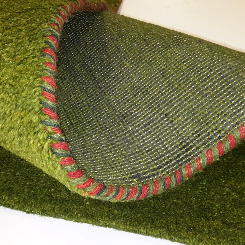Tapis rectangulaire en coton / laine vert uni fait à la main 3 pi x 5 pi Pasivalino