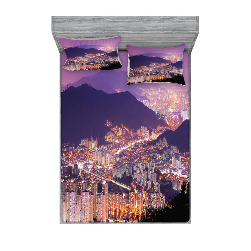 Ensemble de draps Skyline Of Busan, Ensemble de drap pour grand lit avec drap-housse