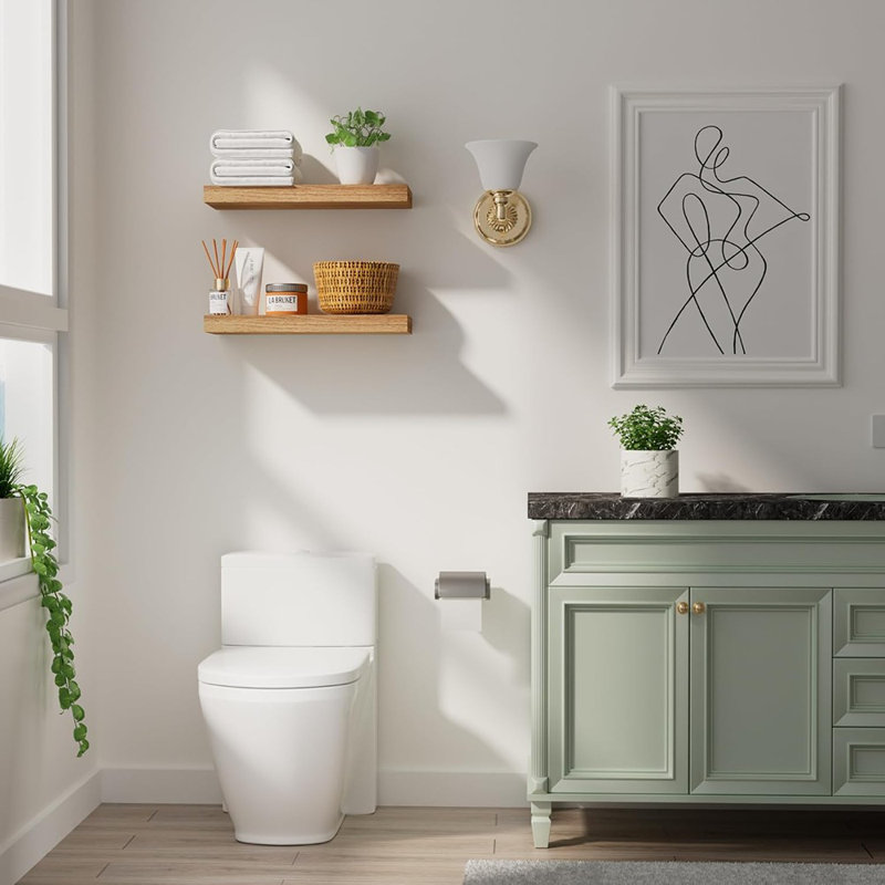 Floating Wall Shelves Set Of 2, 24" Wood Shelves For Storage & Decor, Oak
