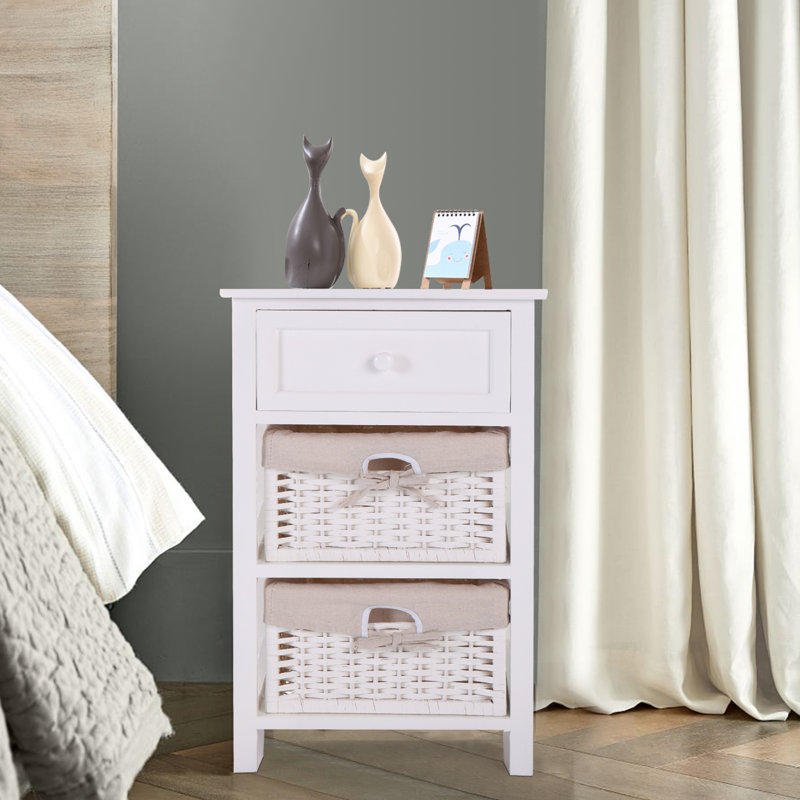 1-Drawer Nightstand with Two Removable Baskets, Storage Bedside Table