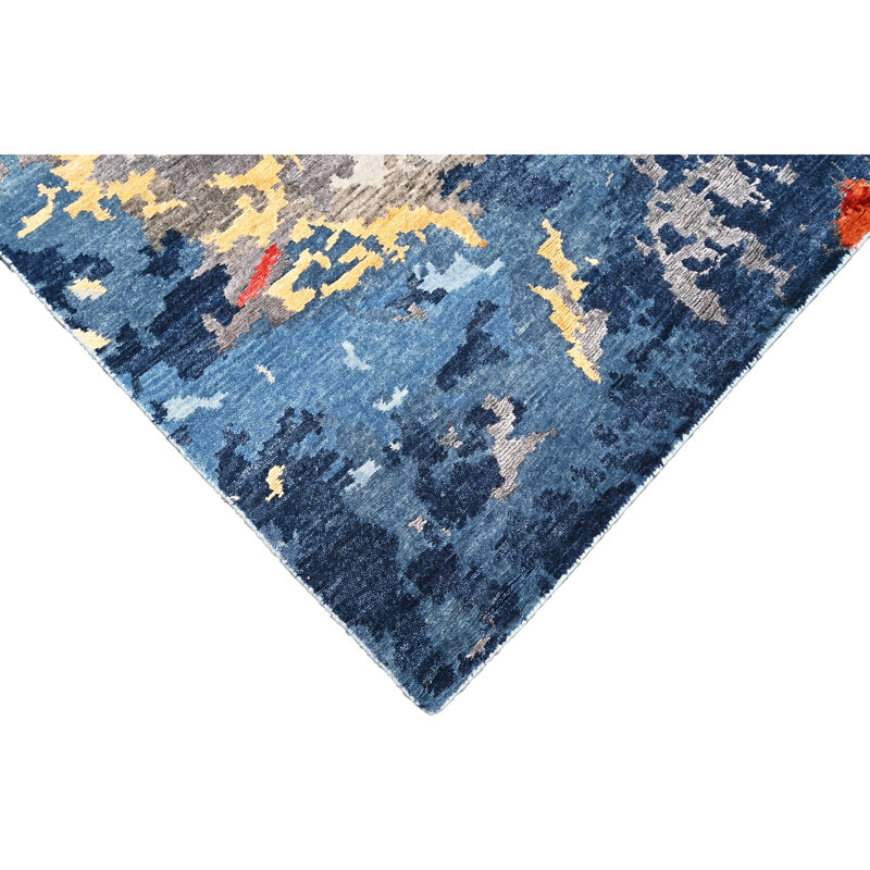 Hand Knotted Abstract Area Rug in Blue/Gold/Red/Gray, Rectangle 12' x 15'