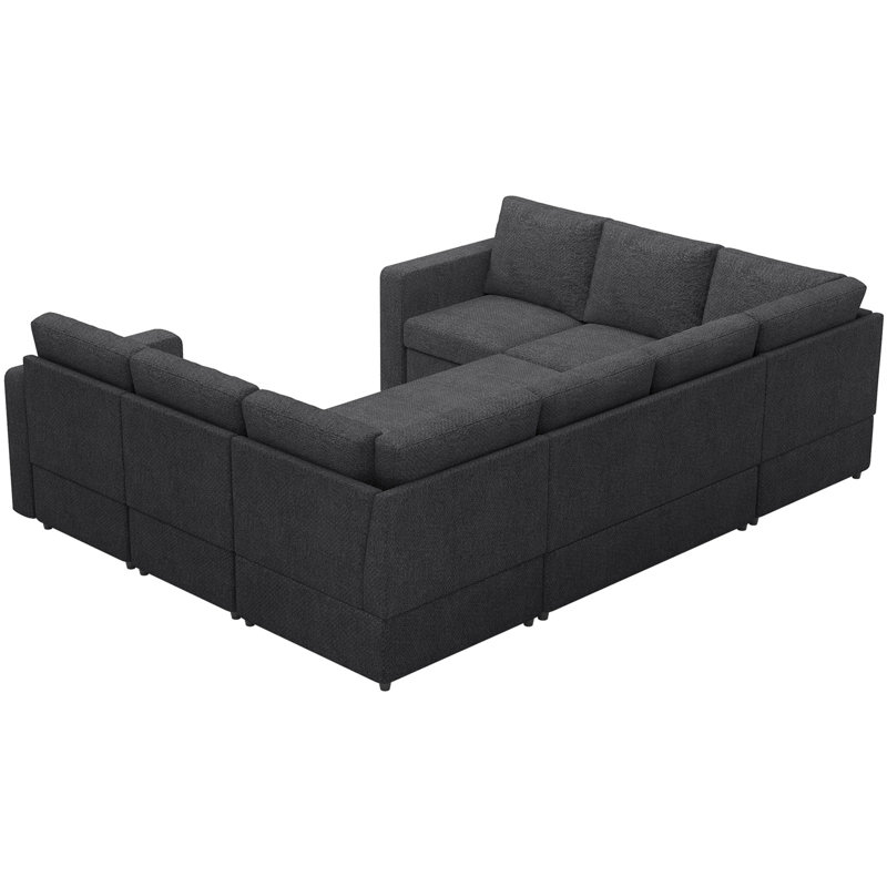 Grand canapé modulaire en U Seybert, Chenille gris foncé