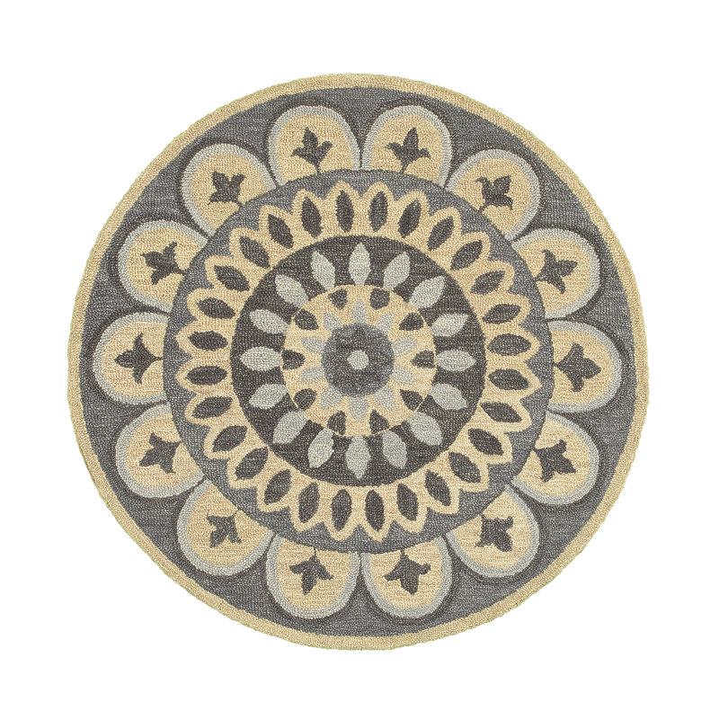 Elmbridge Modern Farmhouse Geometric Mandala Hand Tufted Wool Area Rug, Round 4'