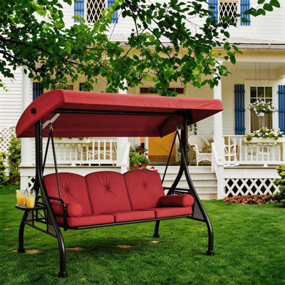 3-Person Convertible Porch Swing Bed with Canopy and Cushions