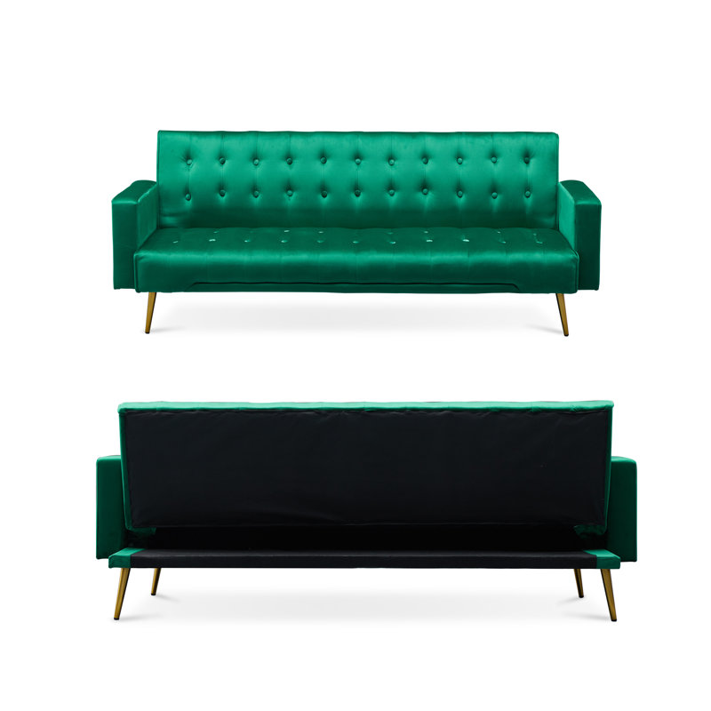 Irma Twin 75'' Upholstered Convertible Sofa, Green Velvet